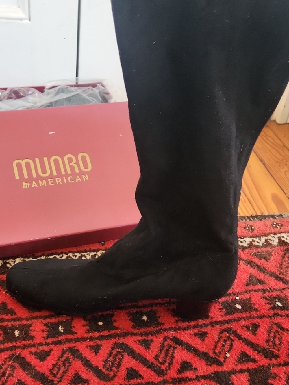 Munro Black Knee-High Suede Low Block Heel Boot